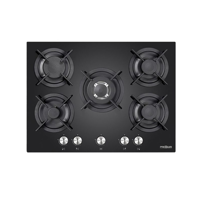 PLAQUE A GAZ PREMIUM NOIR 5 FEUX 70 CM